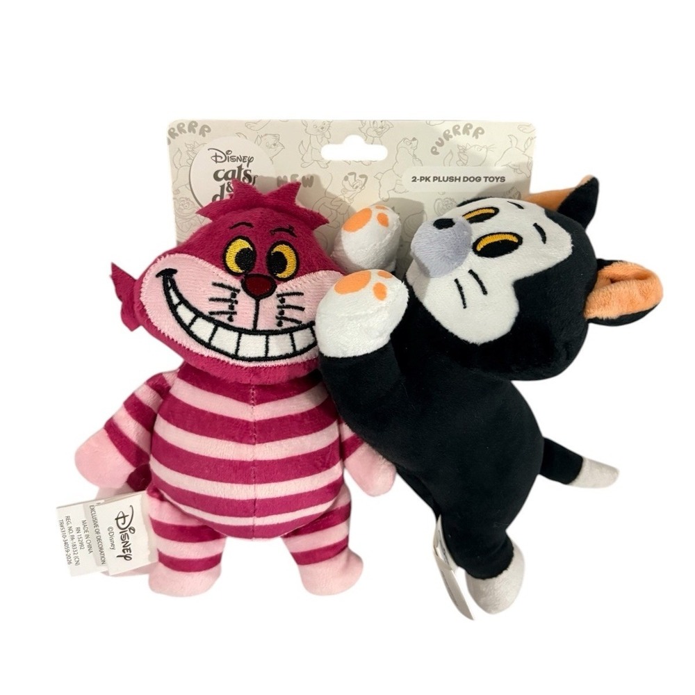 DISNEY CATS 2 PK DOG TOY‎ PLUSH CHESHIRE FIGERO NEW!!